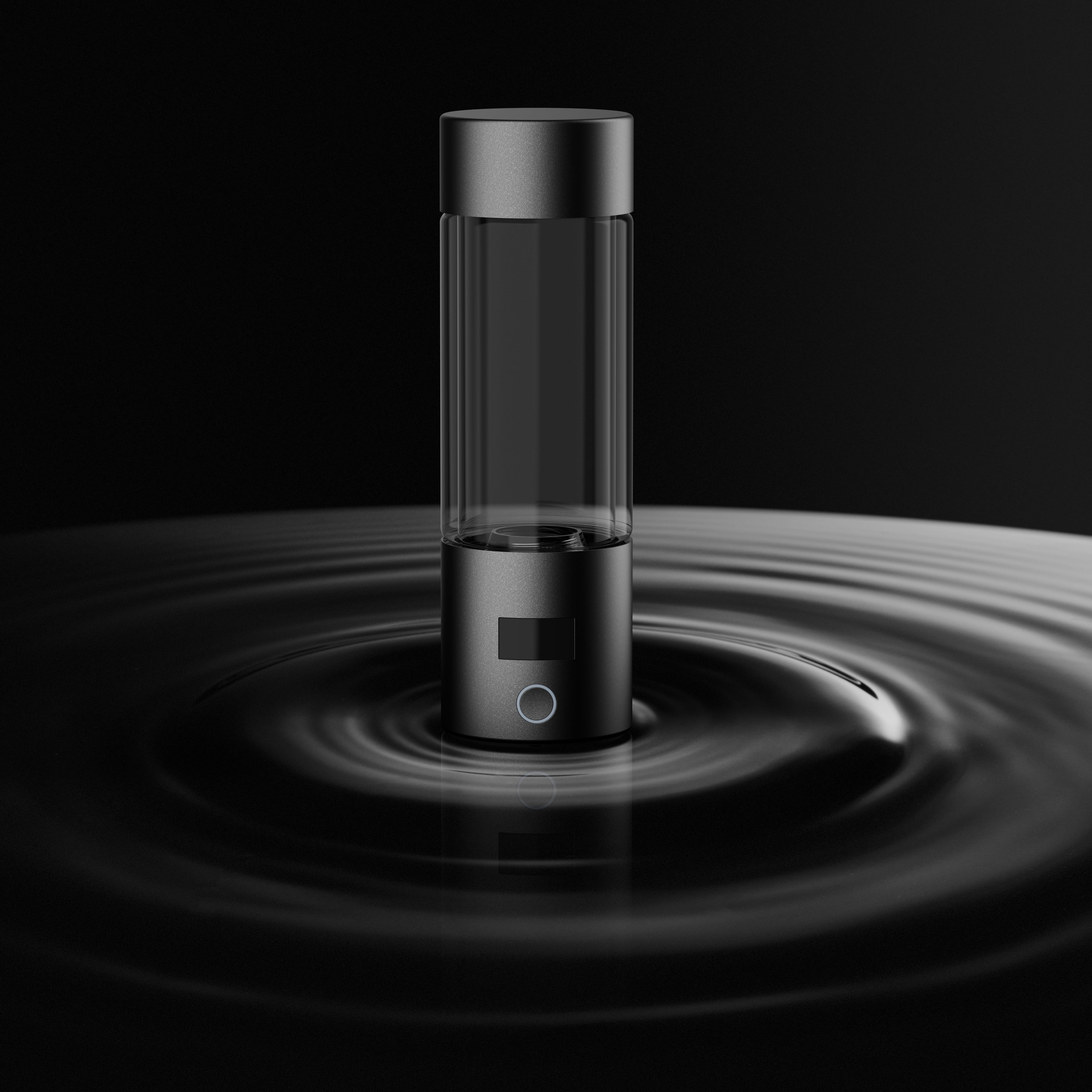 Black Bionic hydrogen bottle standing in dark rippling water